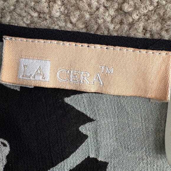 La Cera Womens Top M Black Floral Beaded Embroidered Asymmetrical Hemline Witchy - Picture 4 of 8